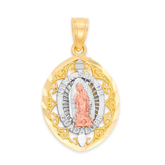 Solid 14k Tricolor Gold Guadalupe Pendant - Religious Jewelry Gifts for Her - Picture 1 of 5